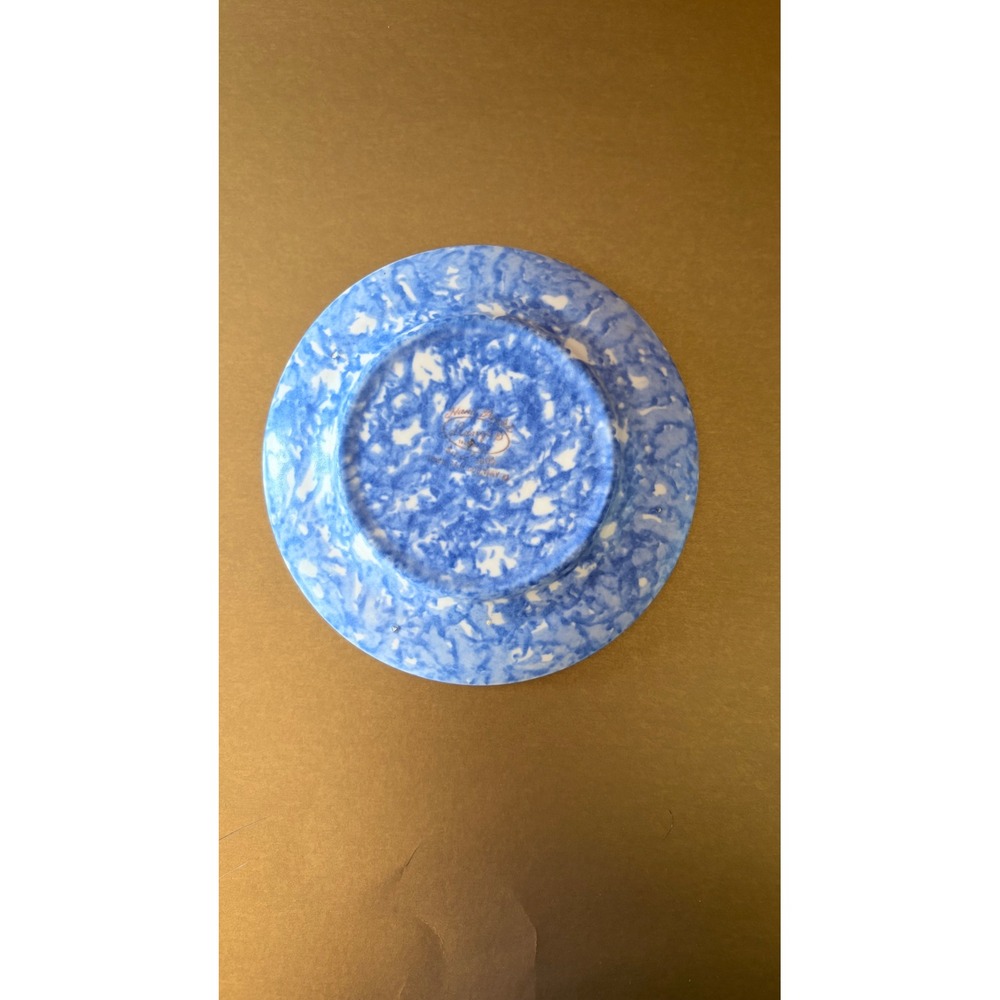 Stangl Pottery Blue White Spongeware Shallow Plate/bowl 6" Hand Painted USA - Picture 2 of 6